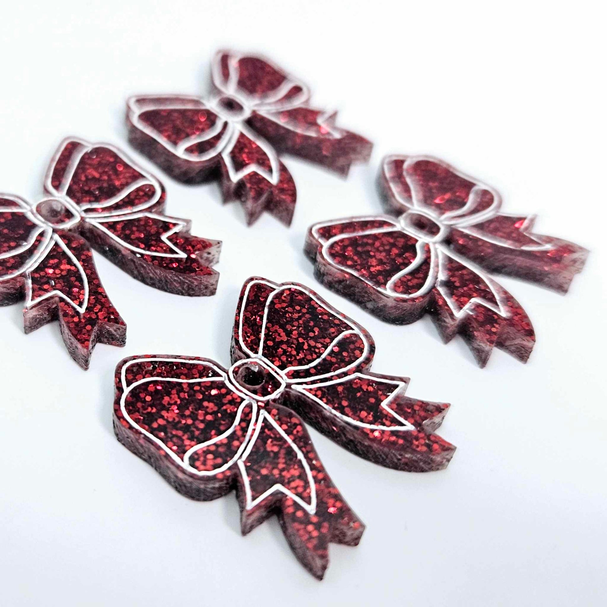 red glitter bows ribbons Valentines Day Christmas paint fill DIY earring supplies laser cut acrylic dangles blanks