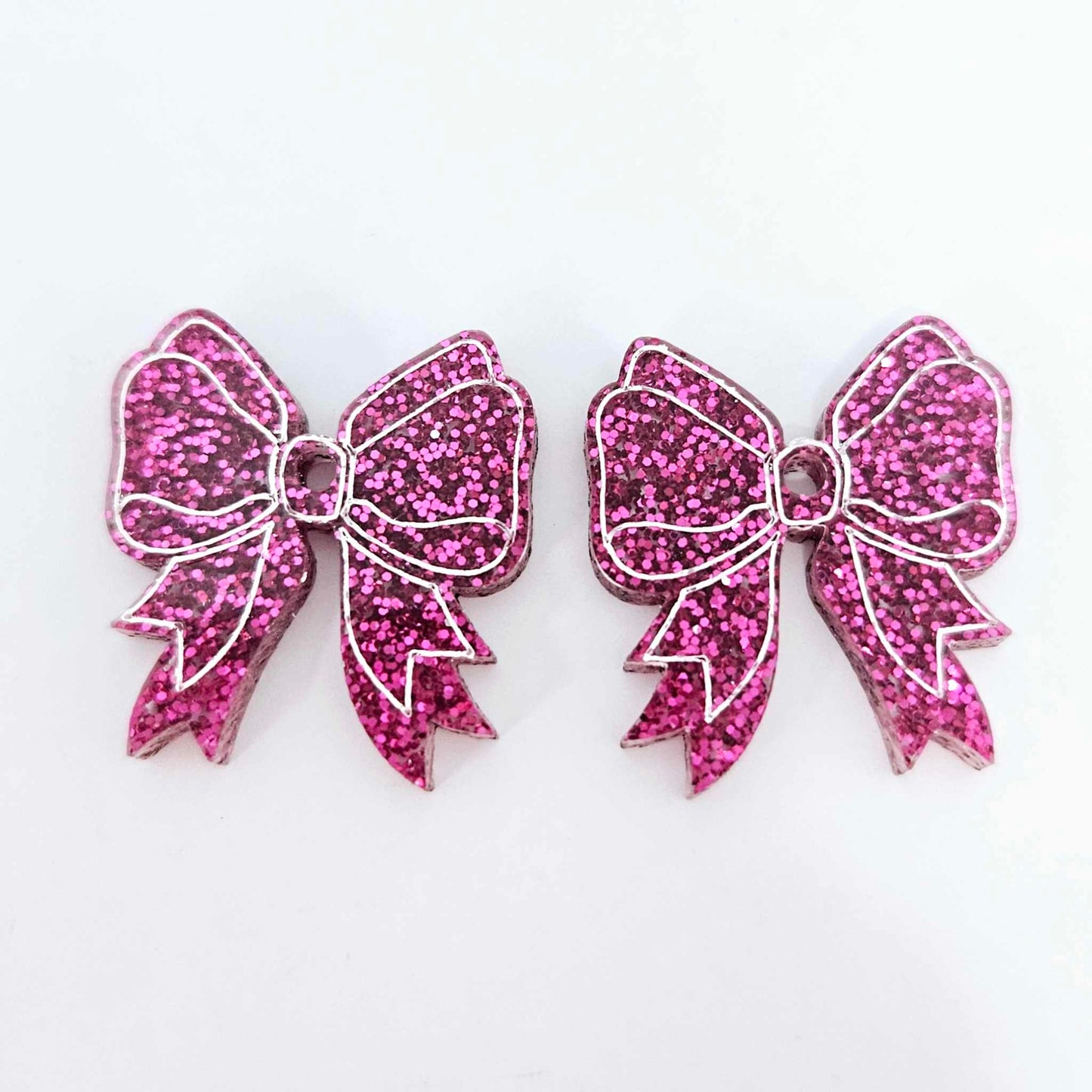 hot pink glitter bows ribbons Valentines Day Christmas paint fill DIY earring supplies laser cut acrylic dangles blanks