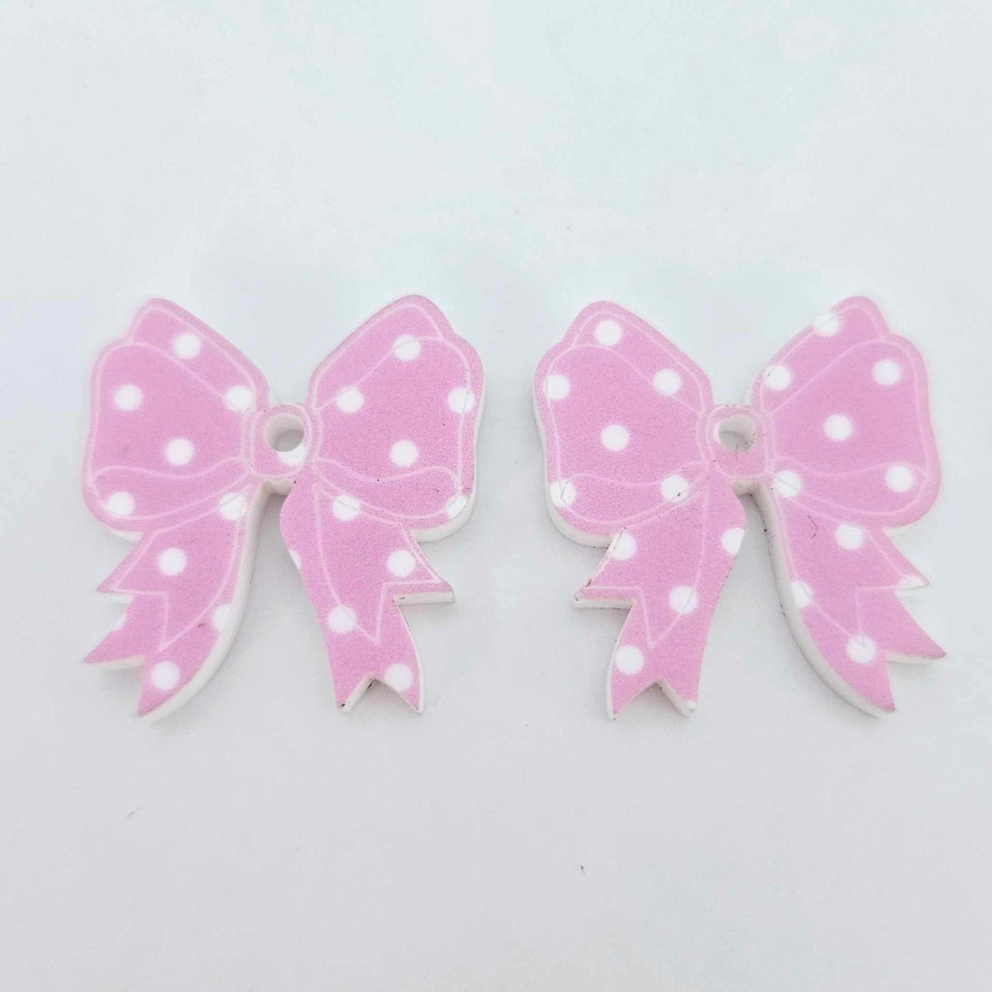 pastel pink polka dot bows Valentines Day Easter Christmas ribbon DIY earring supplies laser cut acrylic dangles blanks