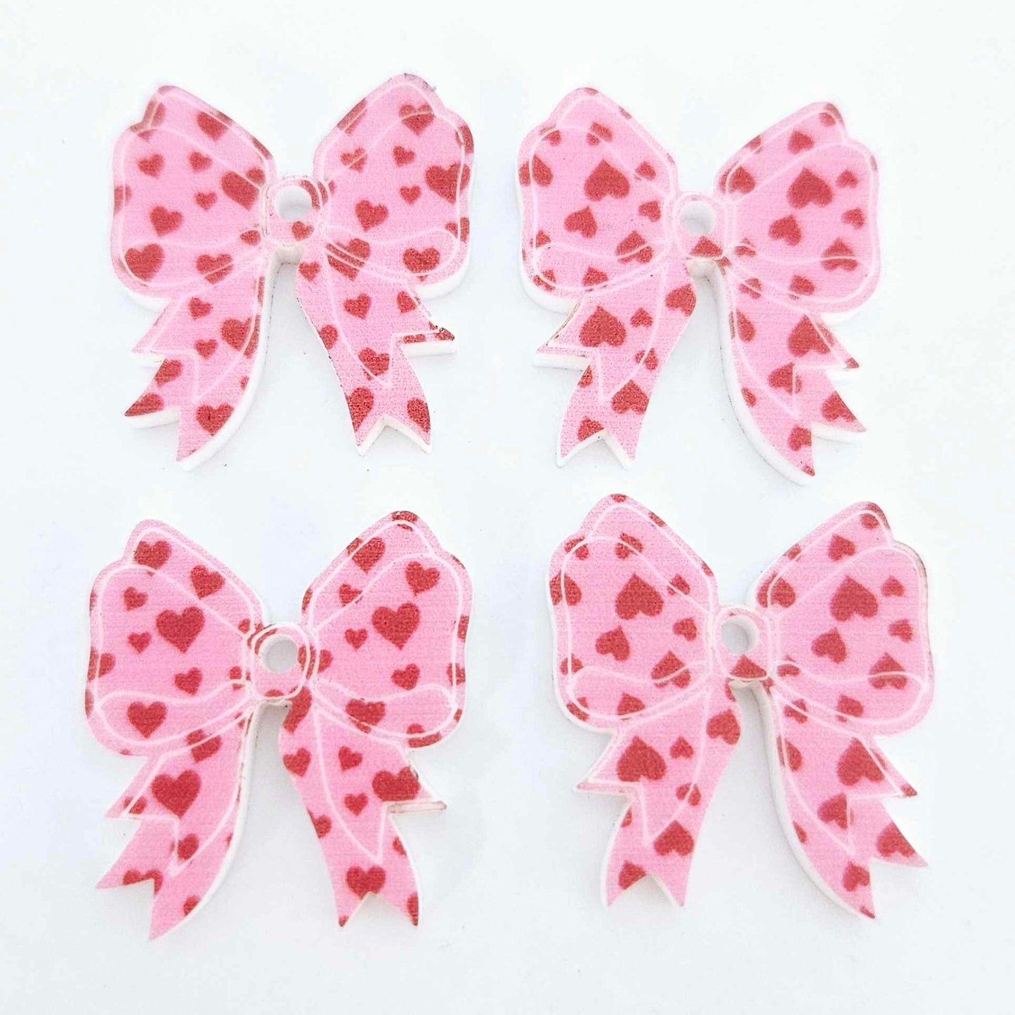 pink red hearts bows Valentine&#39;s Day ribbon DIY earring supplies laser cut acrylic dangles blanks