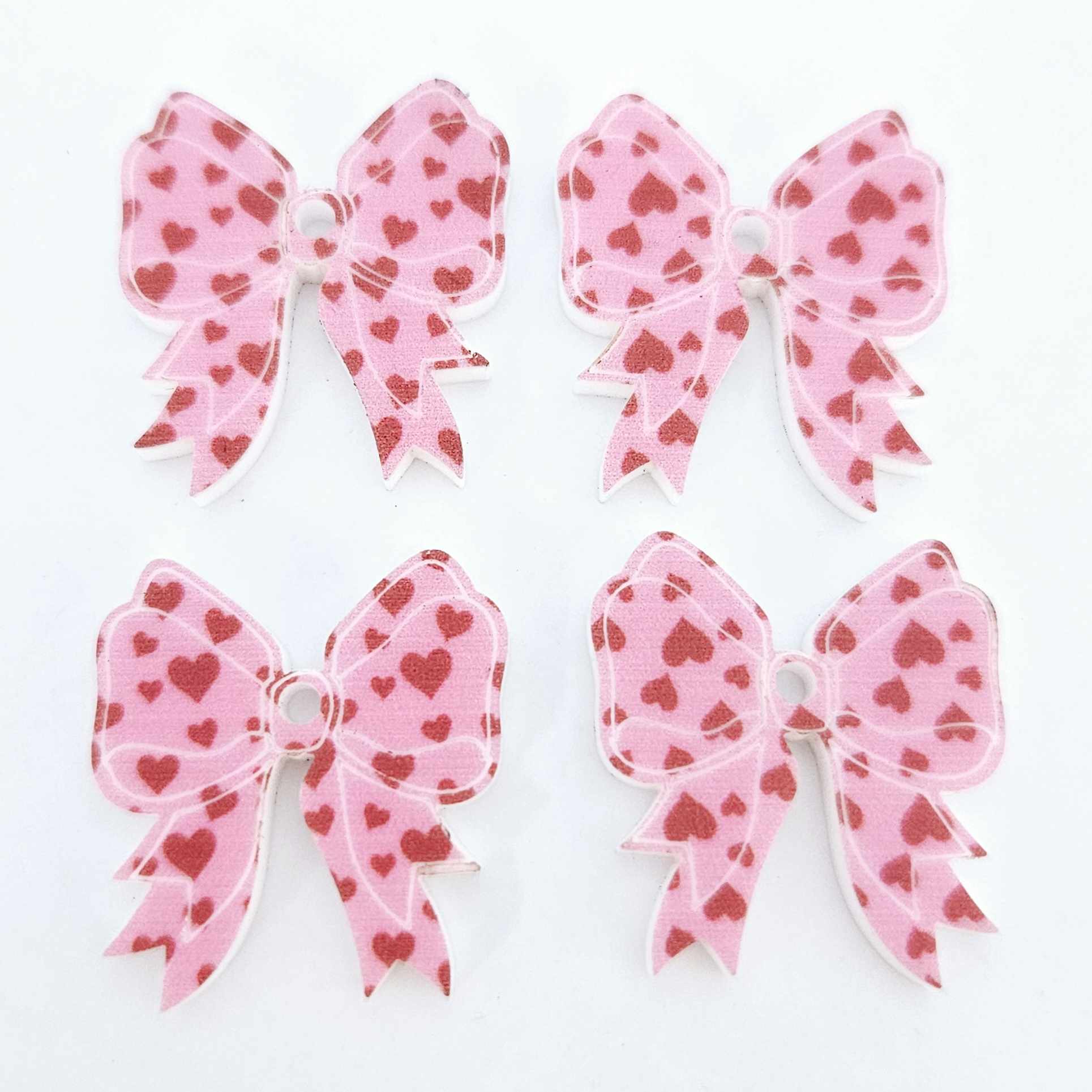 pink red hearts bows Valentine&#39;s Day ribbon DIY earring supplies laser cut acrylic dangles blanks