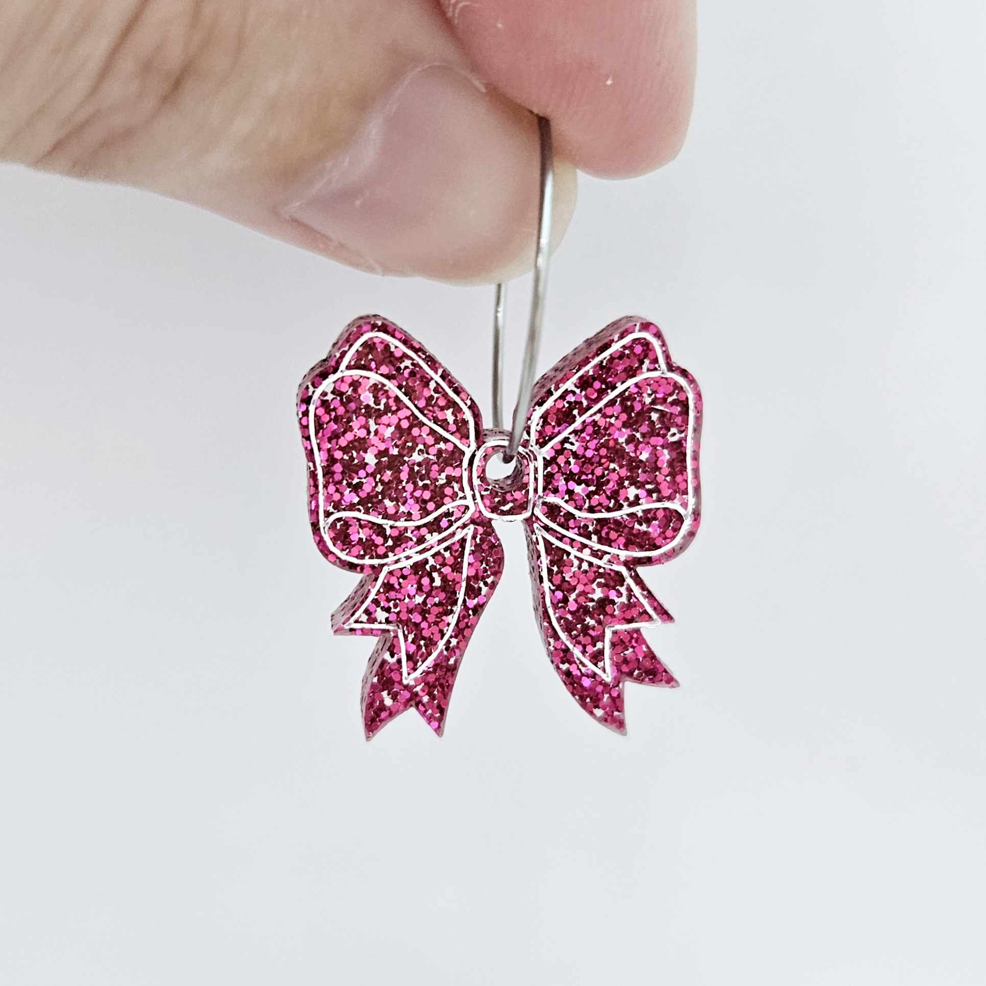 hot pink glitter bows ribbons Valentines Day Christmas paint fill DIY earring supplies laser cut acrylic dangles blanks