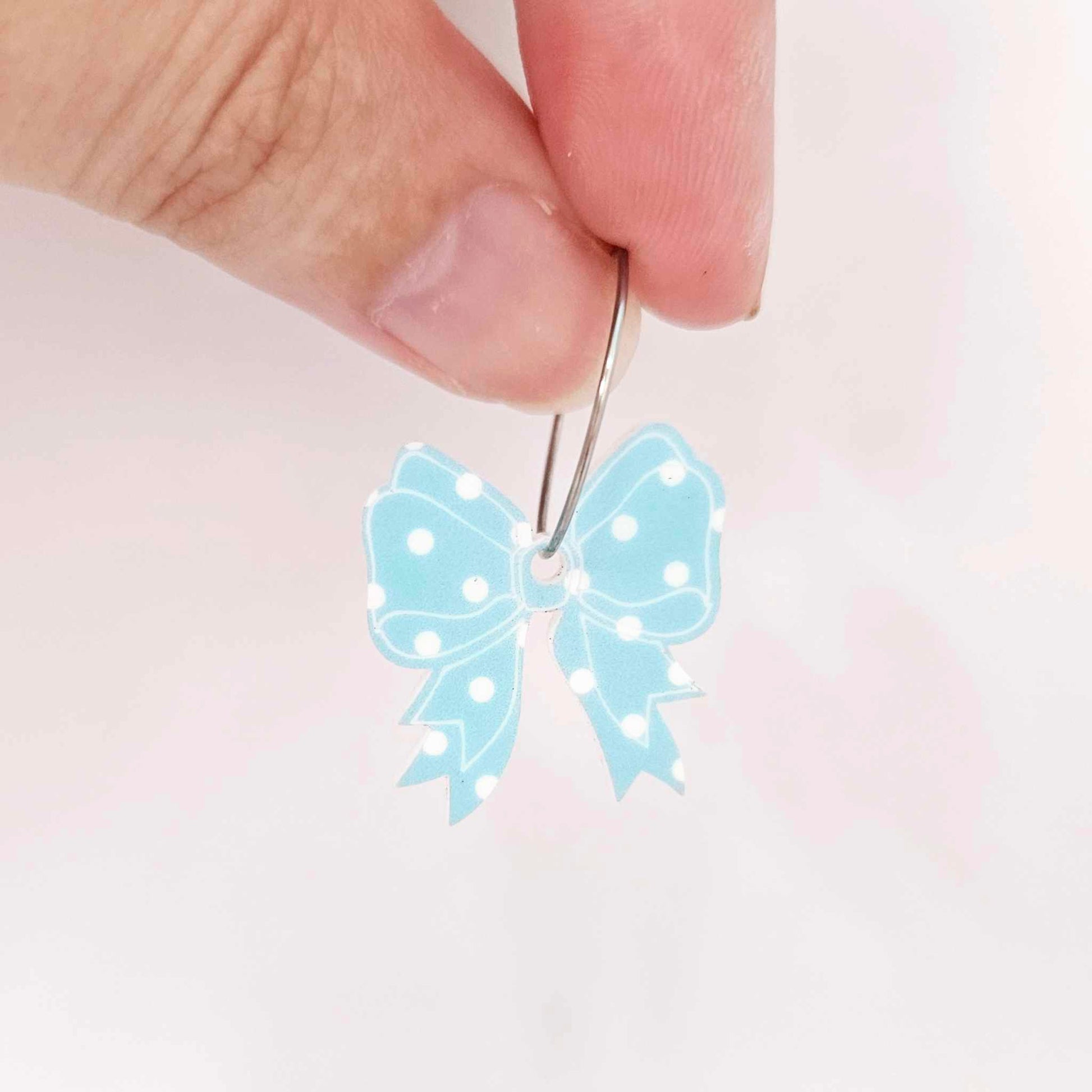 pastel blue polka dot bows Valentine's Day Easter Christmas ribbon DIY earring supplies laser cut acrylic dangles blankspastel blue polka dot bows Valentine's Day Easter Christmas ribbon DIY earring supplies laser cut acrylic dangles blanks