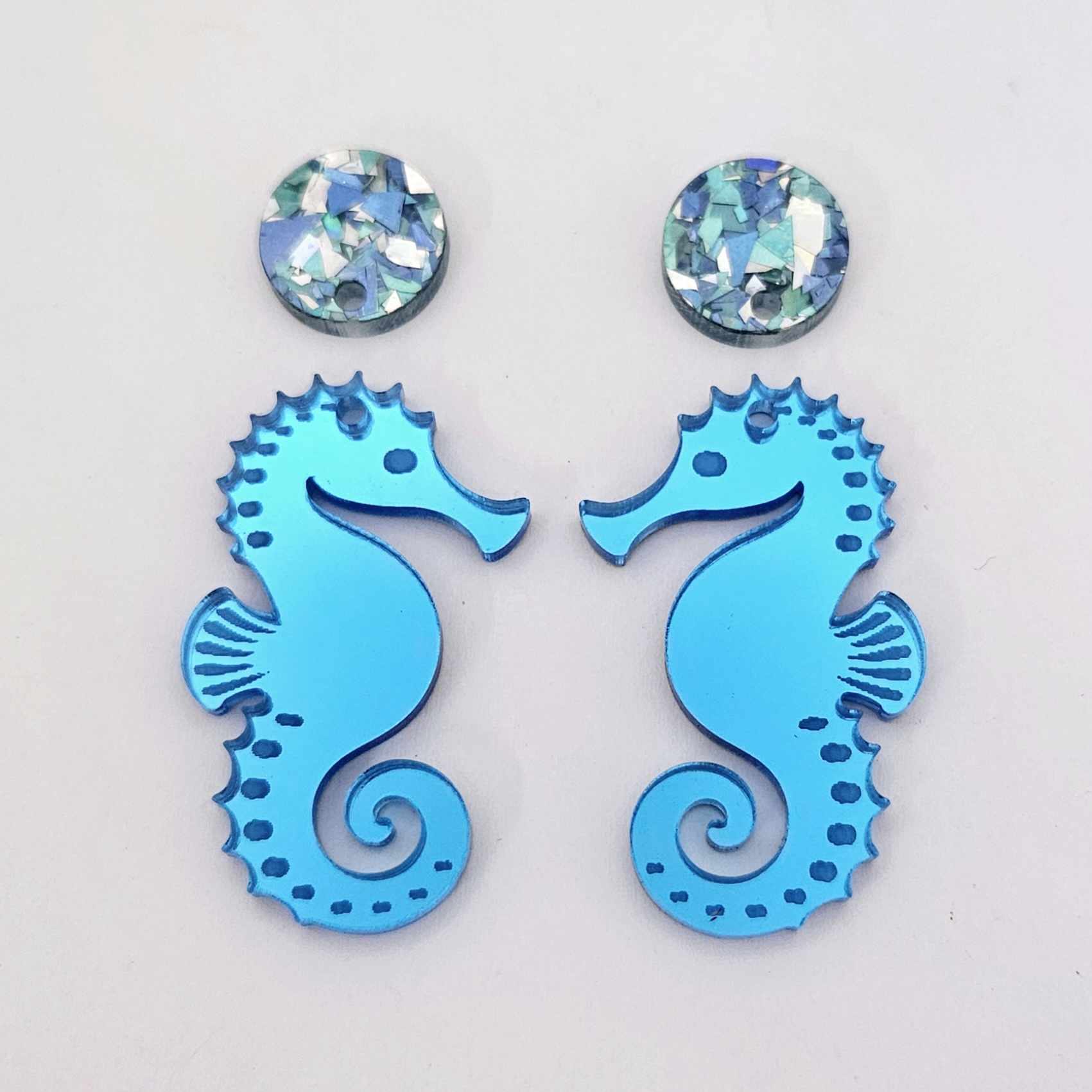 Under the sea seahorse anchor starfish mermaid dolphin whale fish DIY earring kit laser cut acrylic dangles studs blanks glue findings craft