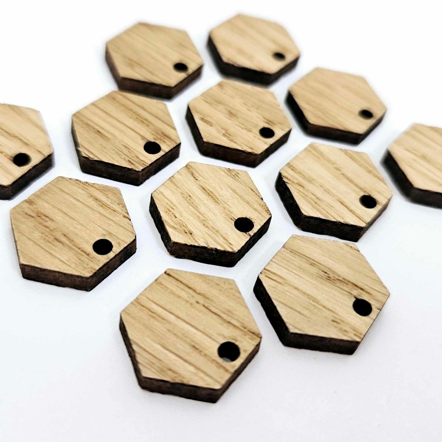 oak hexagon wood veneer toppers studs DIY earring supplies laser cut acrylic dangles blanks resin clay