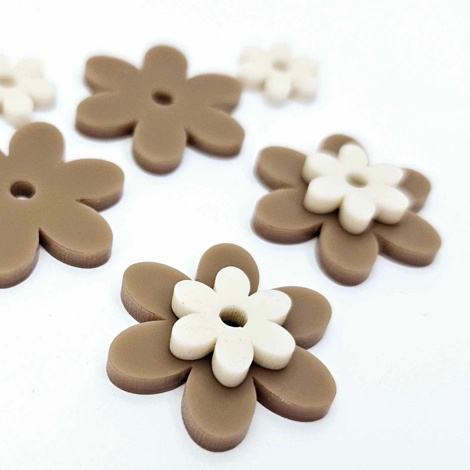 iced coffee brown cream earthy floral flowers DIY earring supplies laser cut acrylic dangles blanks layered hoops