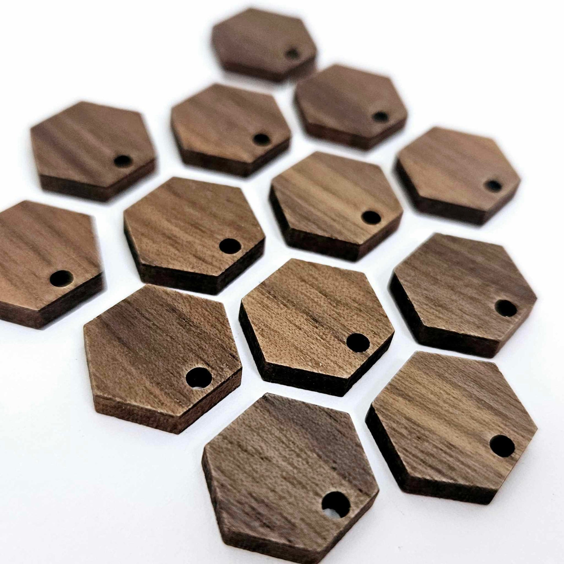 walnut dark hexagon wood veneer toppers studs DIY earring supplies laser cut acrylic dangles blanks resin clay