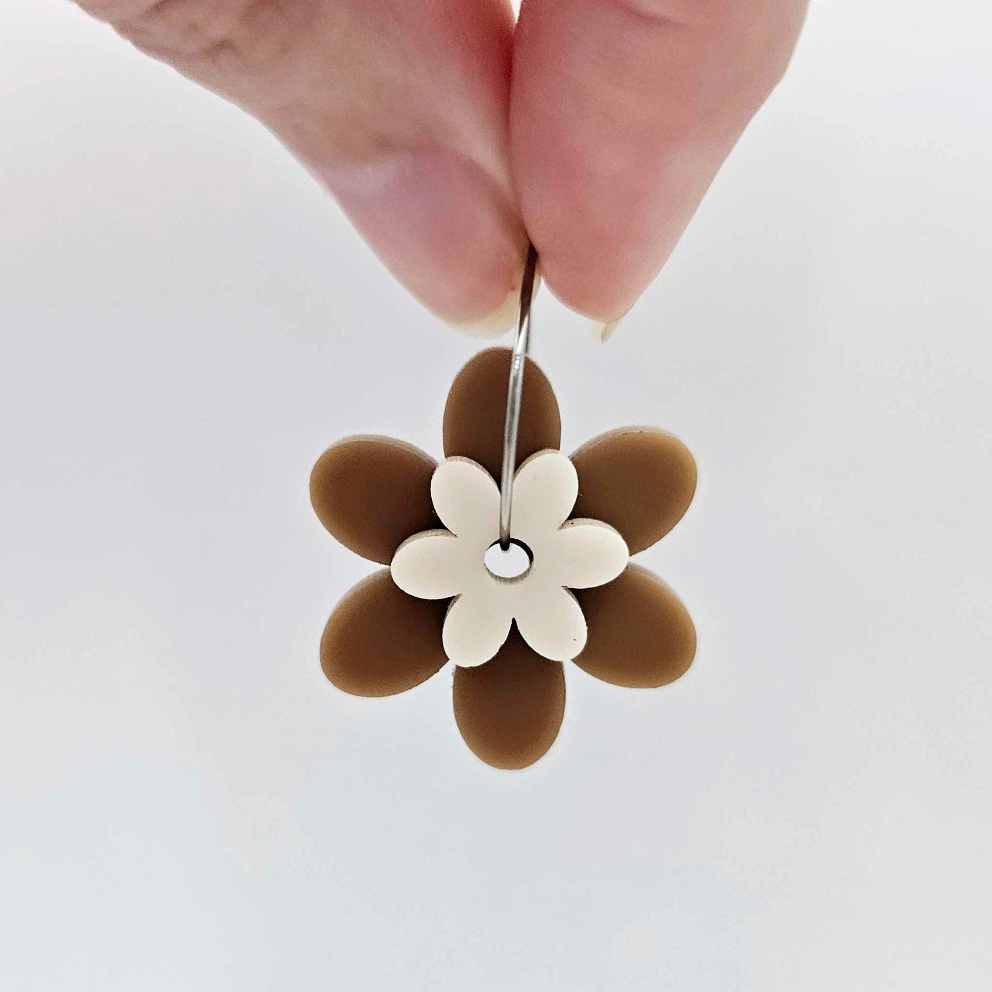 iced coffee brown cream earthy floral flowers DIY earring supplies laser cut acrylic dangles blanks layered hoops