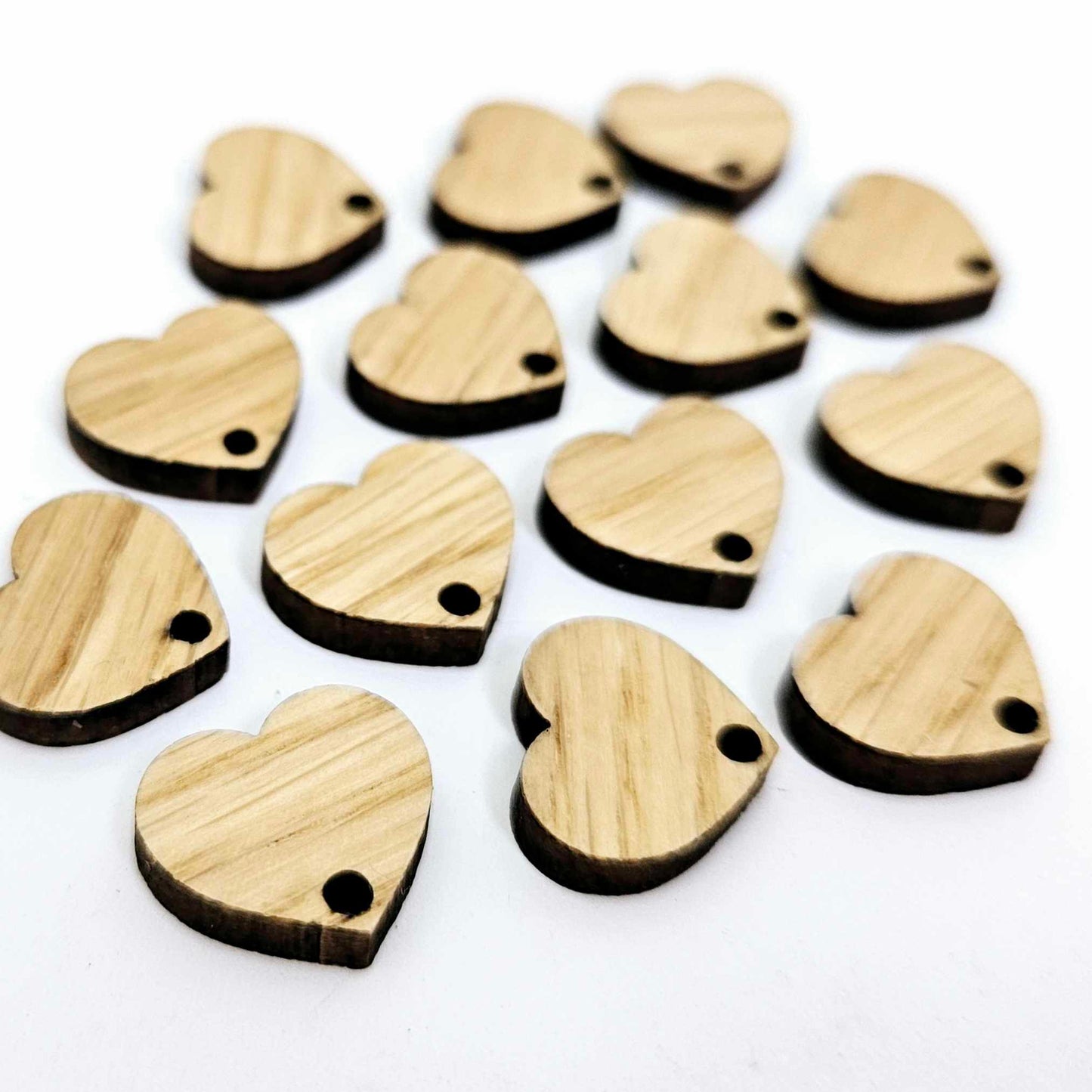 14mm oak wood veneer heart toppers studs DIY earring supplies laser cut acrylic dangles blanks resin clay valentines day love