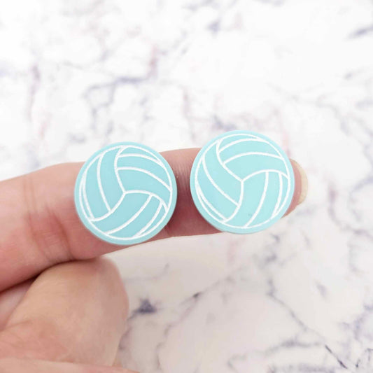 pastel turquoise aqua netball volleyball DIY earring supplies laser cut acrylic studs blanks sport team paint fill engraved