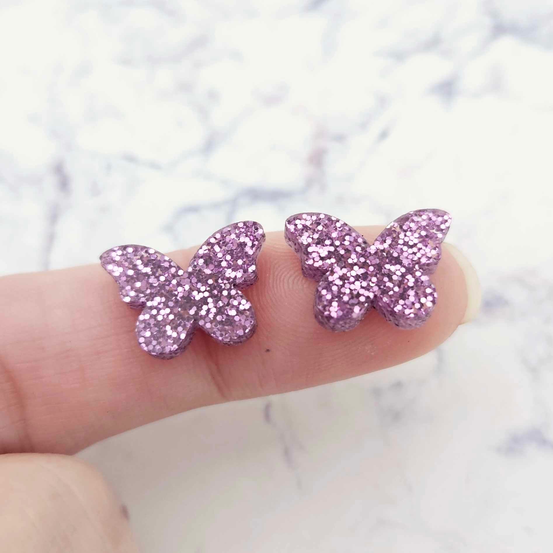 purple glitter butterfly butterflies DIY earring supplies laser cut acrylic studs blanks findings petite small kids