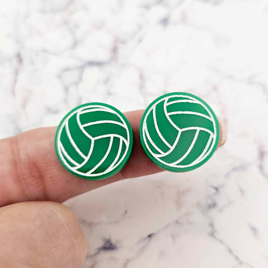 green netball volleyball DIY earring supplies laser cut acrylic studs blanks sport team paint fill engraved