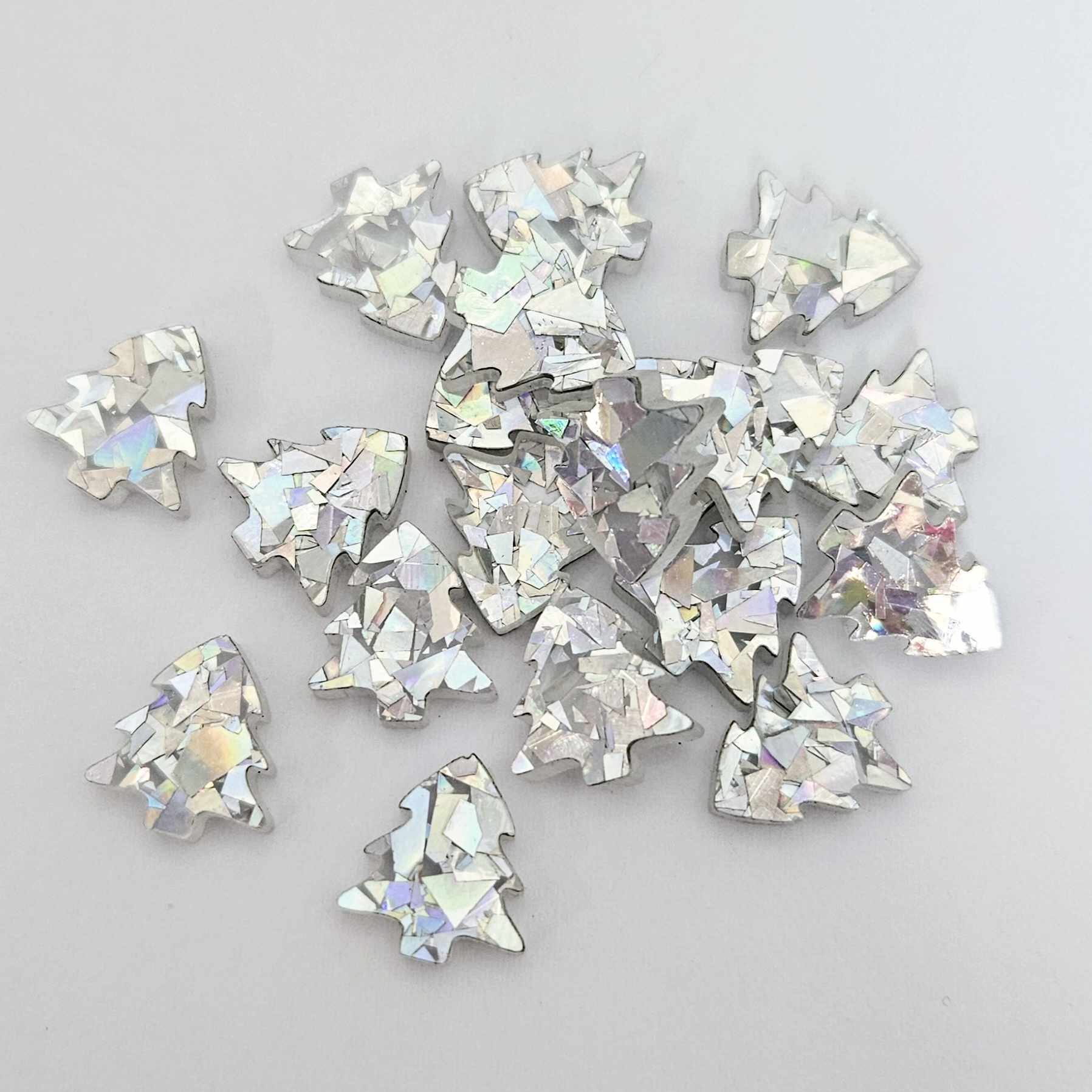 12mm holographic silver glitter Christmas Xmas trees DIY earring supplies laser cut acrylic studs blanks petite small kids