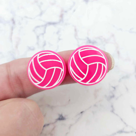hot bright pink netball volleyball DIY earring supplies laser cut acrylic studs blanks sport team paint fill engraved