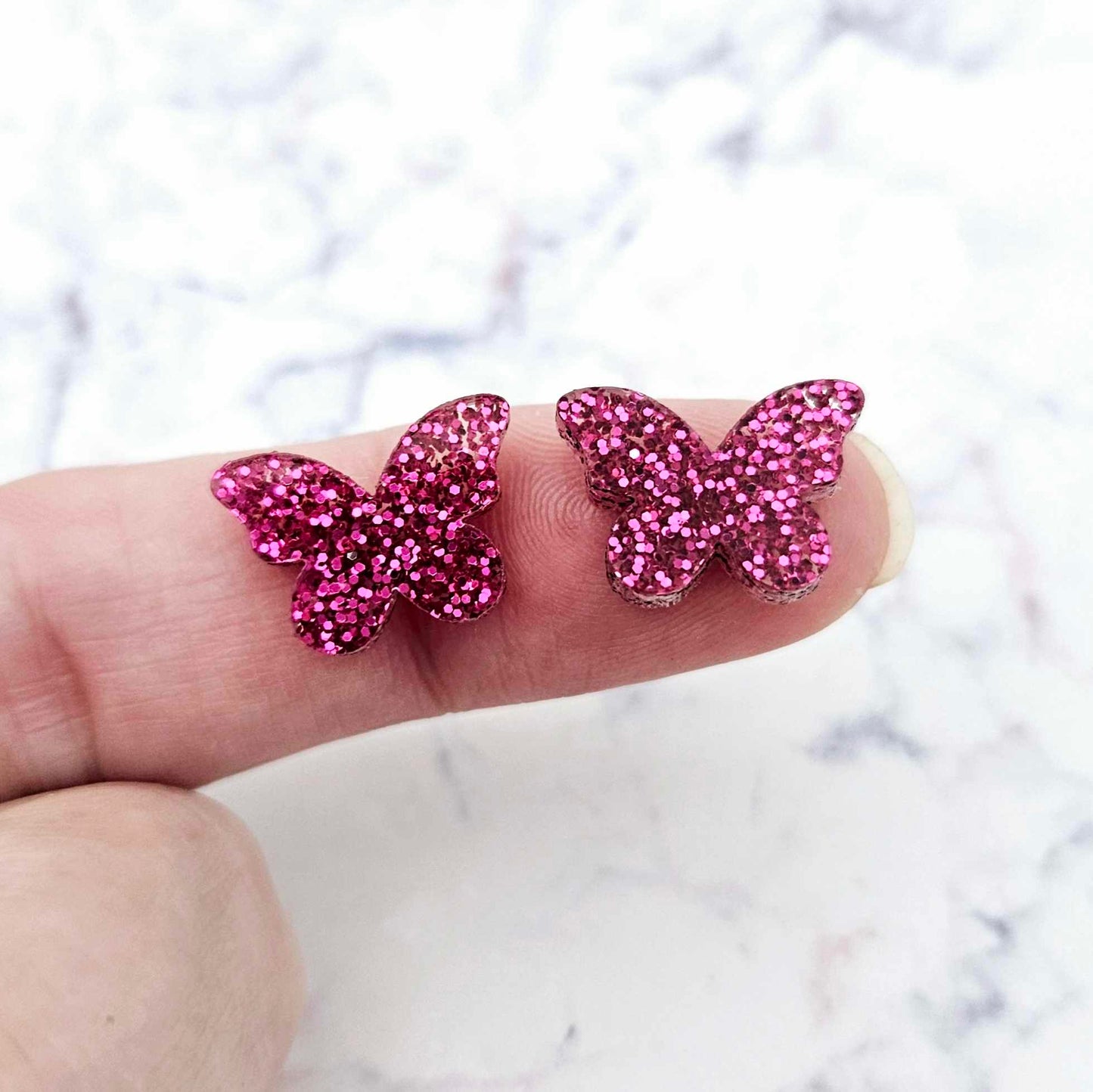 hot pink glitter butterfly butterflies DIY earring supplies laser cut acrylic studs blanks findings petite small kids