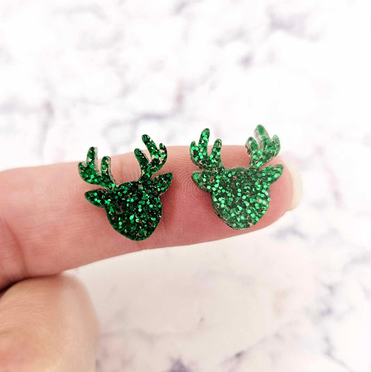green glitter reindeer Christmas DIY earring supplies laser cut acrylic studs blanks Xmas
