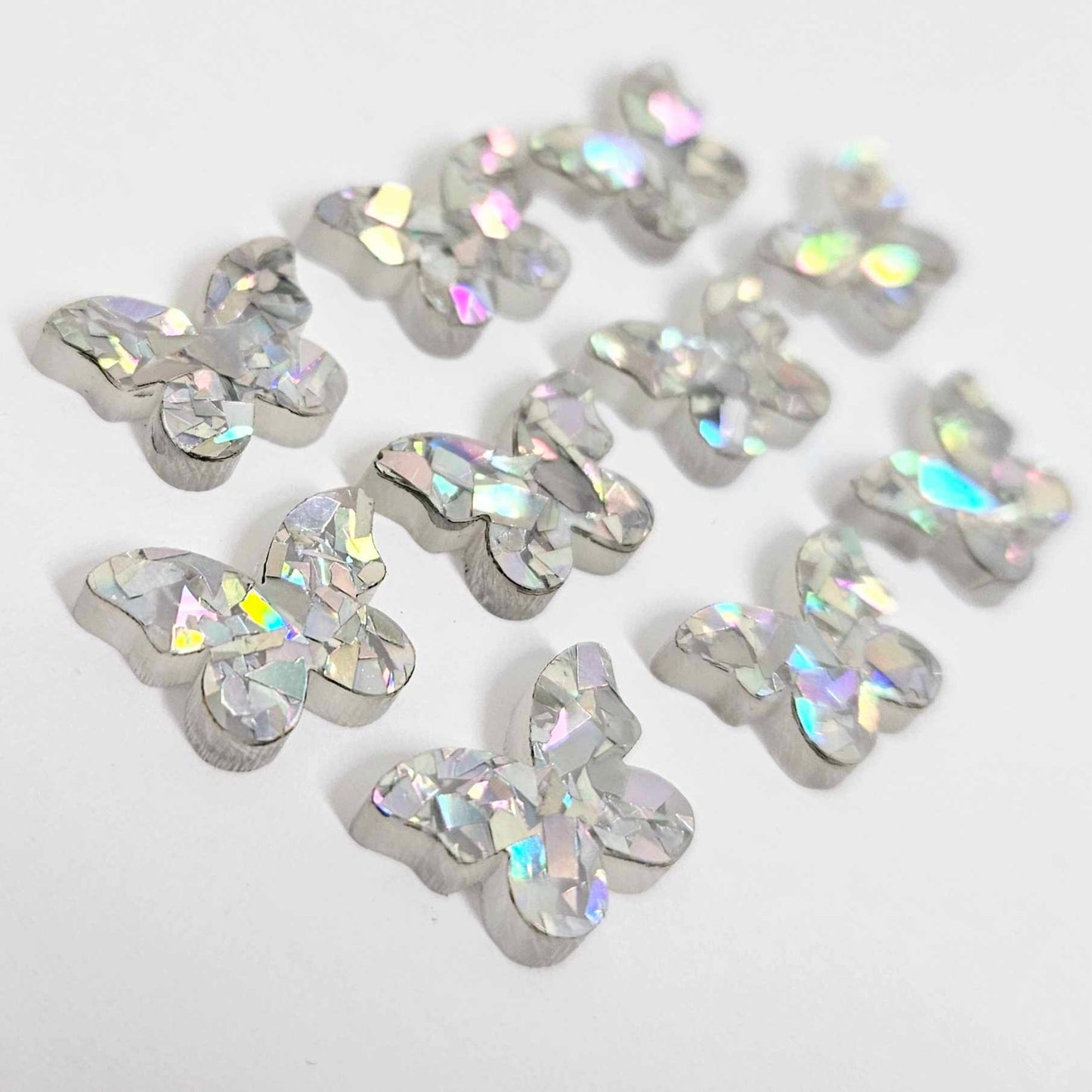 holographic silver glitter butterfly butterflies DIY earring supplies laser cut acrylic studs blanks findings petite small kids