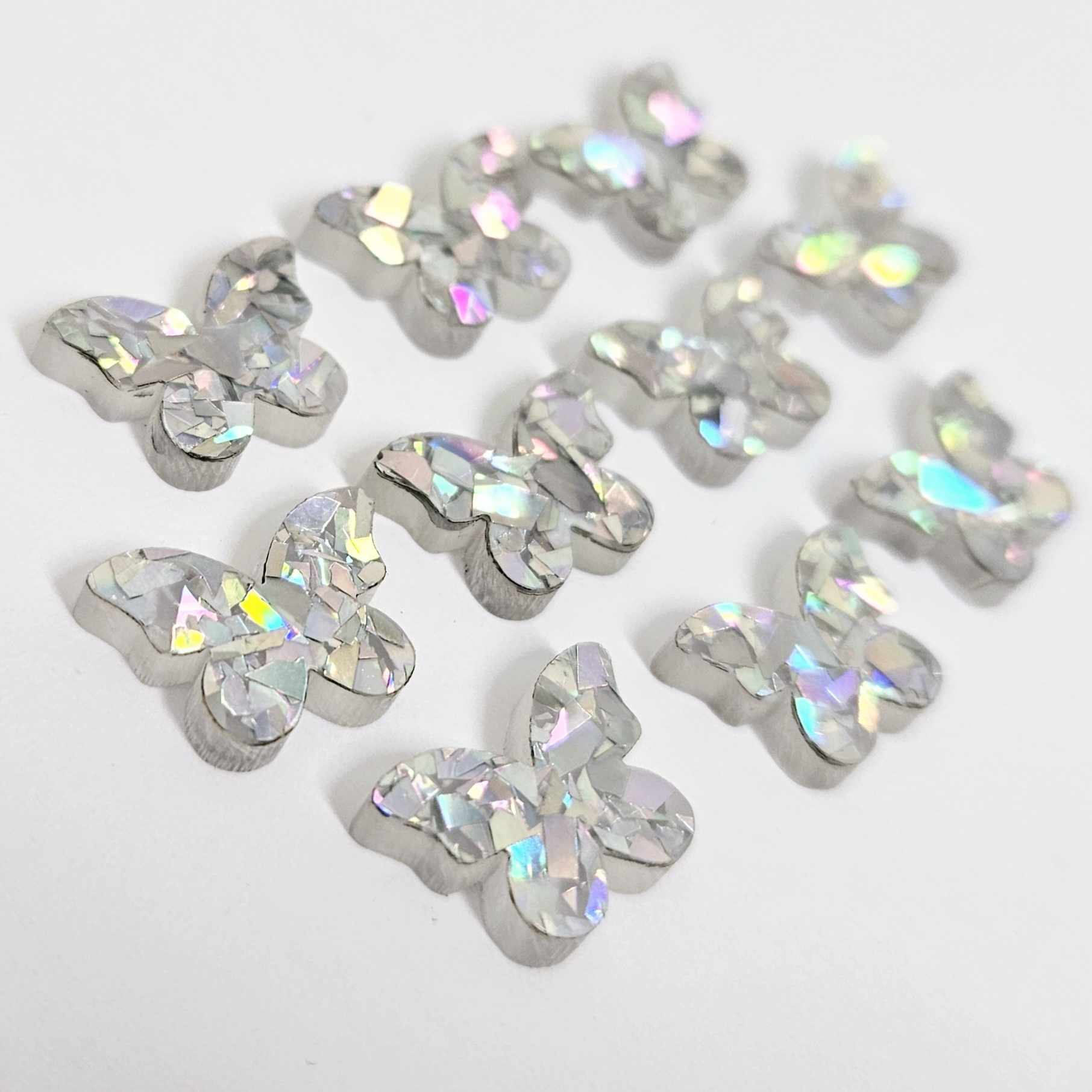 holographic silver glitter butterfly butterflies DIY earring supplies laser cut acrylic studs blanks findings petite small kids