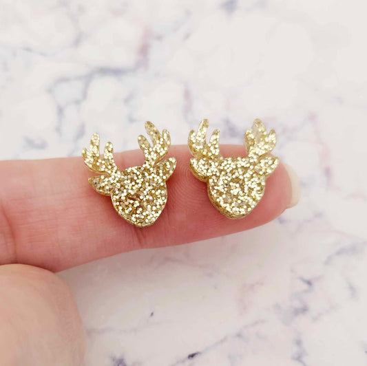 gold glitter reindeer Christmas DIY earring supplies laser cut acrylic studs blanks Xmas