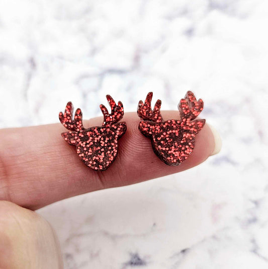 red glitter reindeer Christmas DIY earring supplies laser cut acrylic studs blanks Xmas