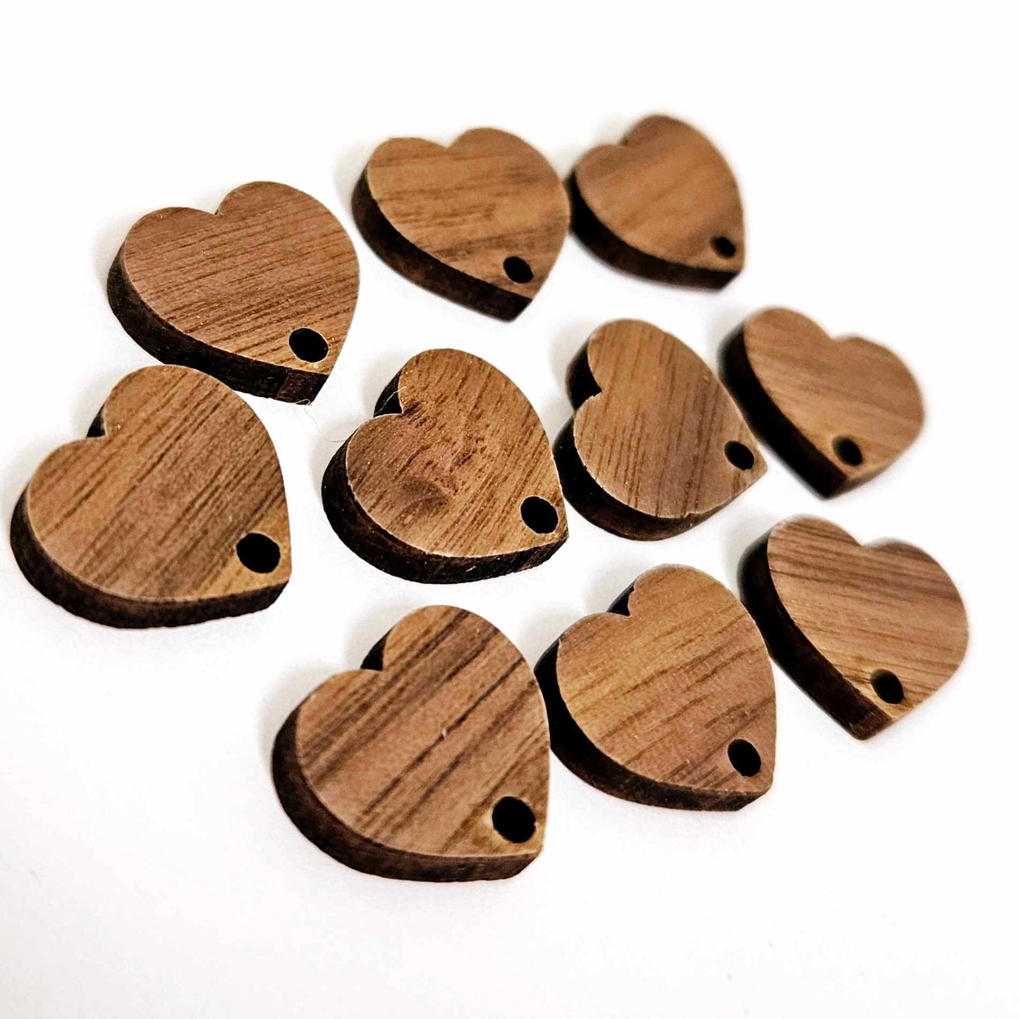14mm dark walnut wood veneer heart toppers studs DIY earring supplies laser cut acrylic dangles blanks resin clay valentines day love