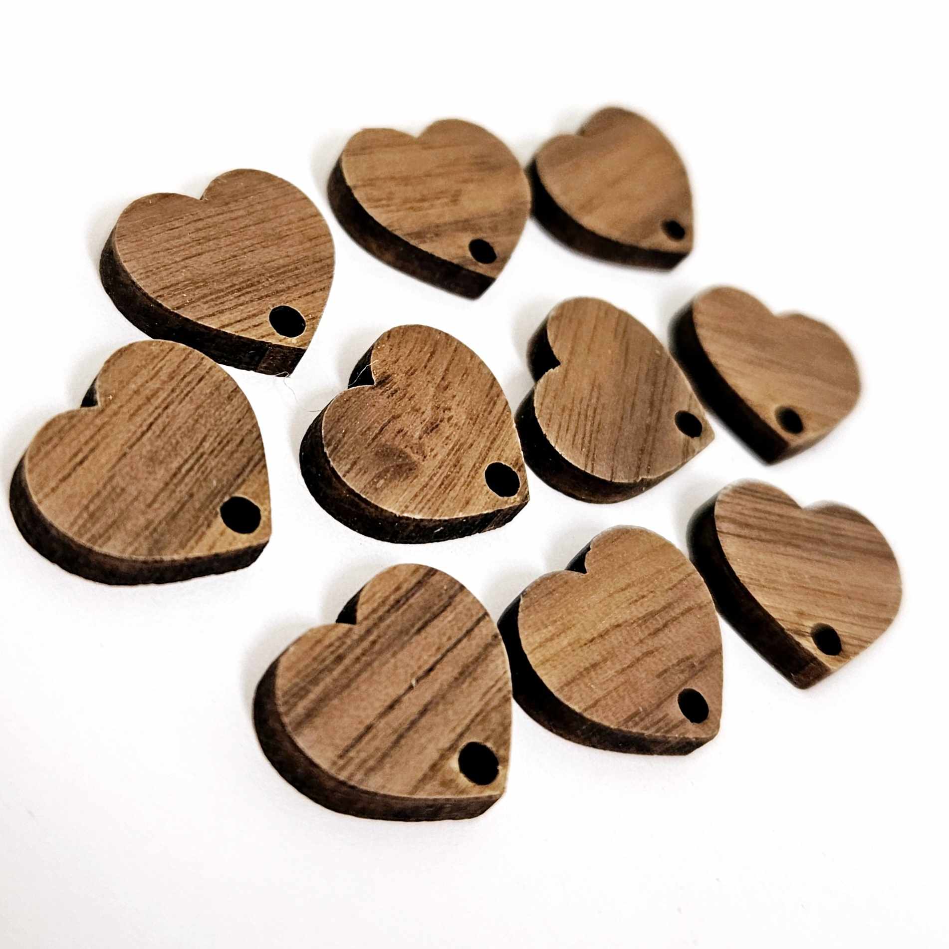 14mm dark walnut wood veneer heart toppers studs DIY earring supplies laser cut acrylic dangles blanks resin clay valentines day love