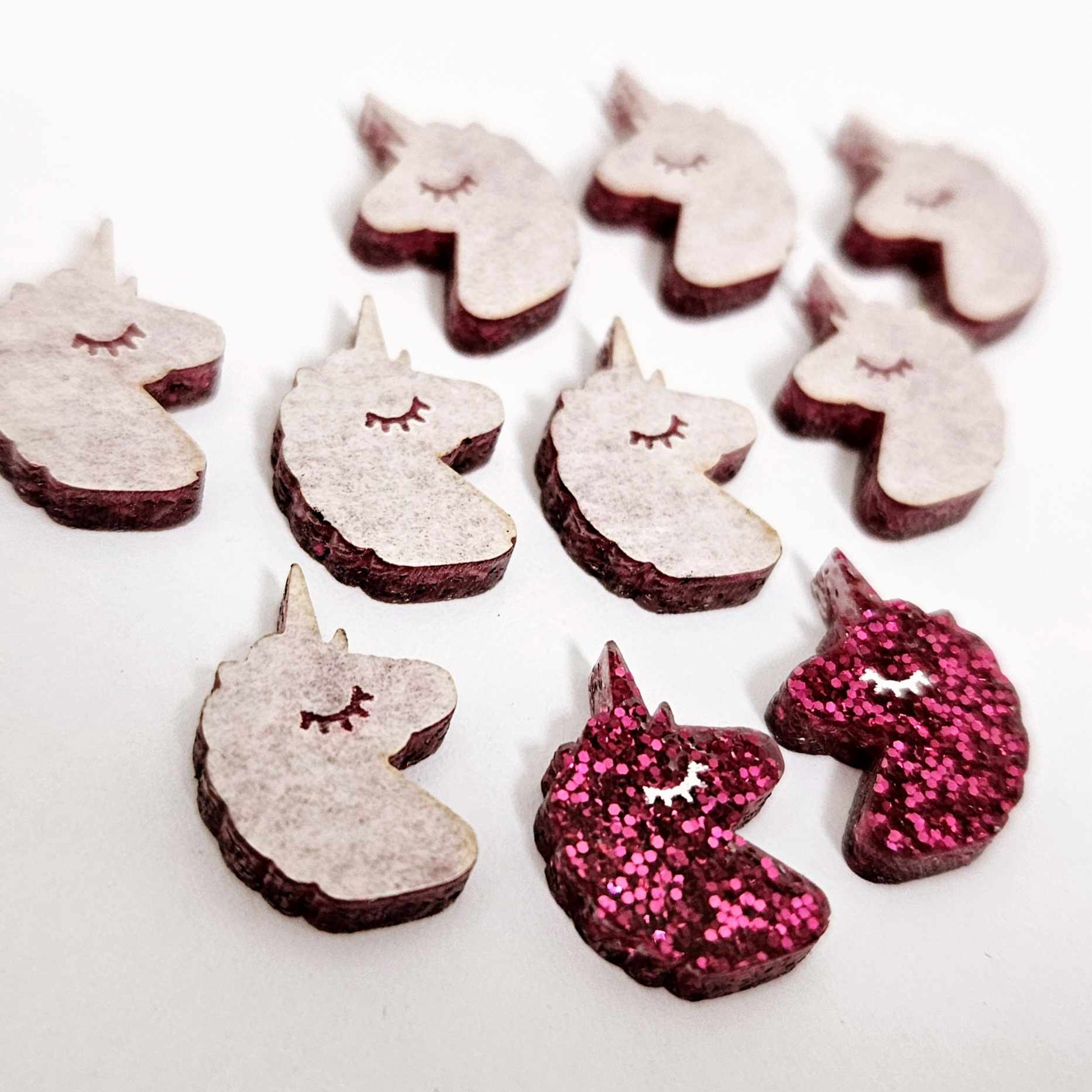 hot pink glitter unicorn unicorns DIY earring supplies laser cut acrylic studs blanks kids petite eyelashes