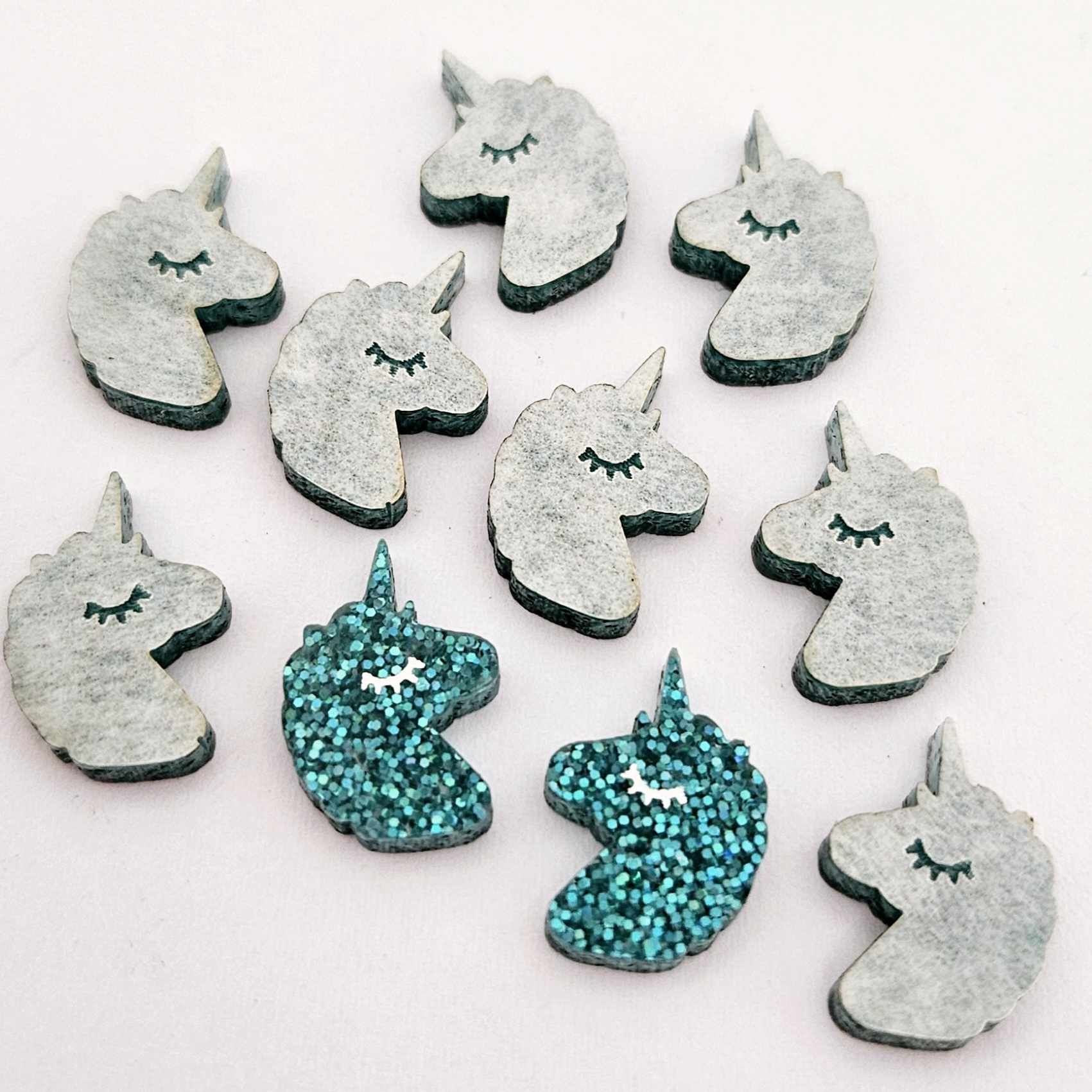 teal glitter unicorn unicorns DIY earring supplies laser cut acrylic studs blanks kids petite eyelashes