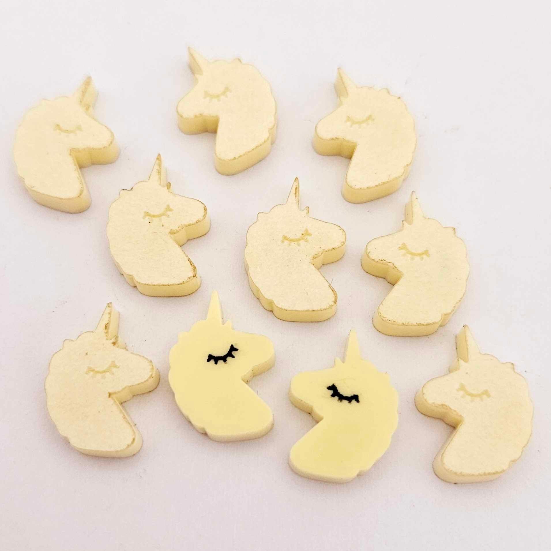 pastel yellow unicorn unicorns DIY earring supplies laser cut acrylic studs blanks kids petite eyelashes