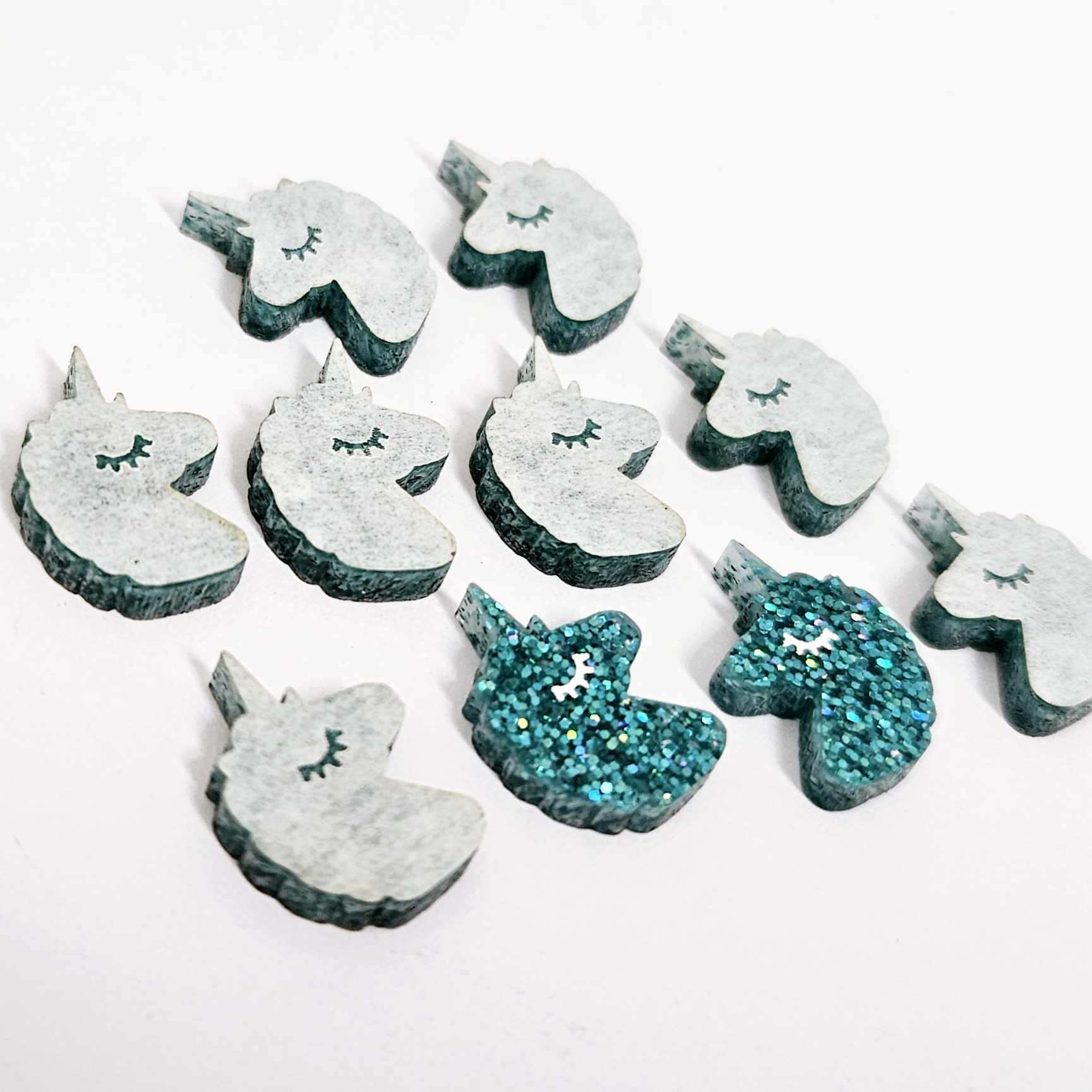 teal glitter unicorn unicorns DIY earring supplies laser cut acrylic studs blanks kids petite eyelashes