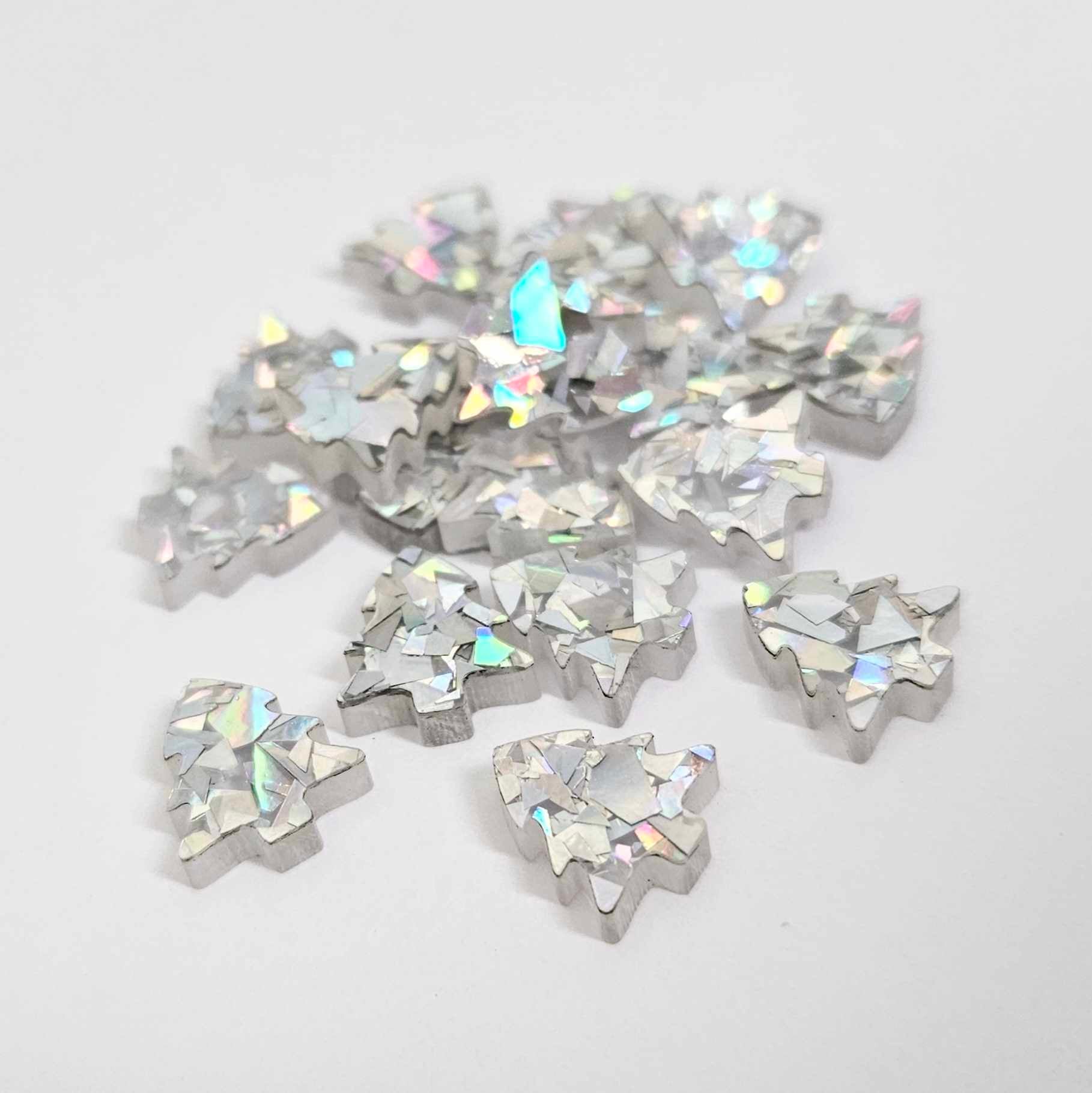 12mm holographic silver glitter Christmas Xmas trees DIY earring supplies laser cut acrylic studs blanks petite small kids