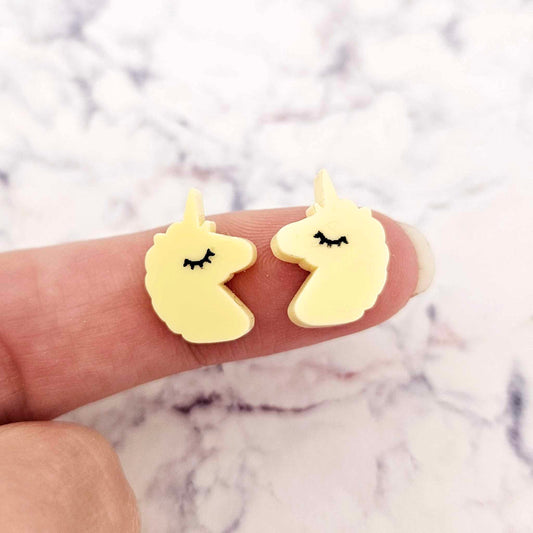 pastel yellow unicorn unicorns DIY earring supplies laser cut acrylic studs blanks kids petite eyelashes