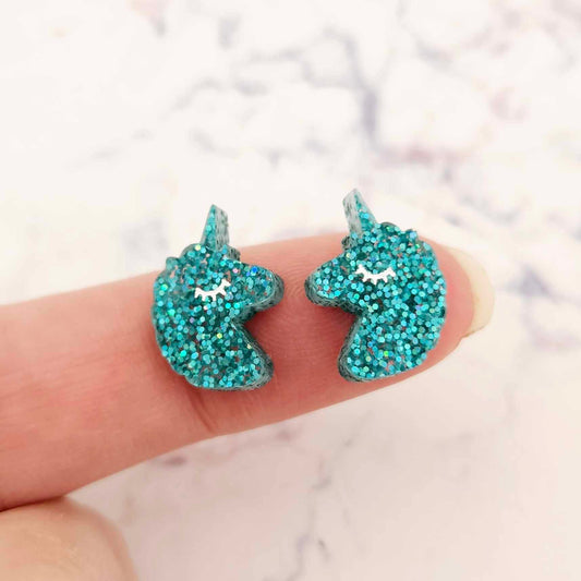 teal glitter unicorn unicorns DIY earring supplies laser cut acrylic studs blanks kids petite eyelashes