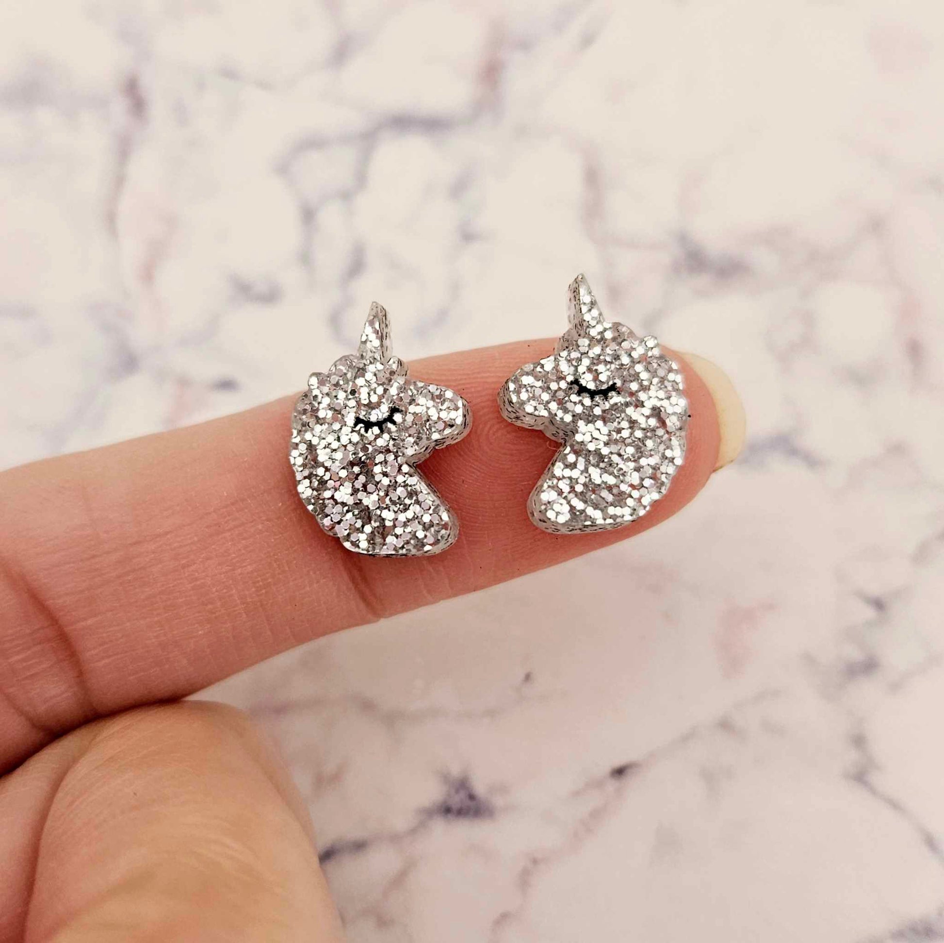 silver glitter unicorn unicorns DIY earring supplies laser cut acrylic studs blanks kids petite eyelashes