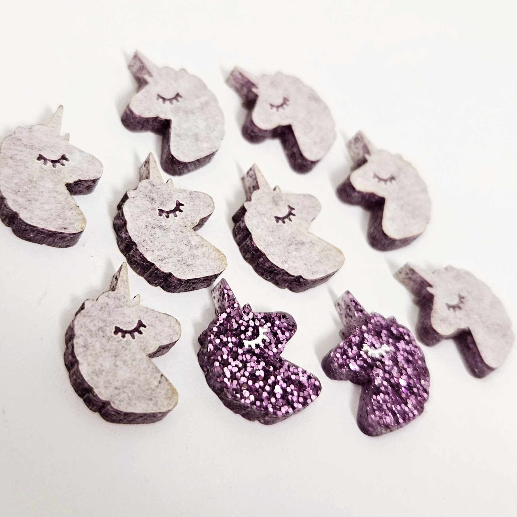 purple glitter unicorn unicorns DIY earring supplies laser cut acrylic studs blanks kids petite eyelashes