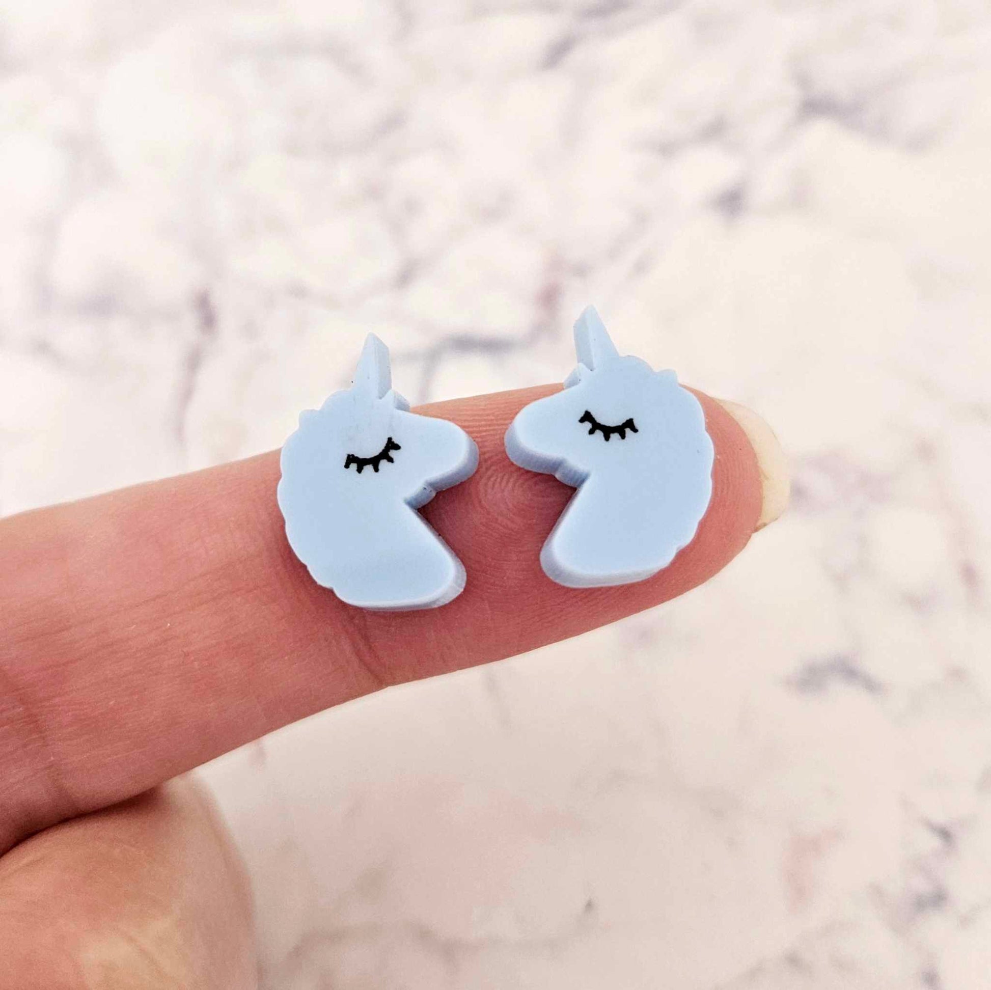 pastel blue unicorn unicorns DIY earring supplies laser cut acrylic studs blanks kids petite eyelashes