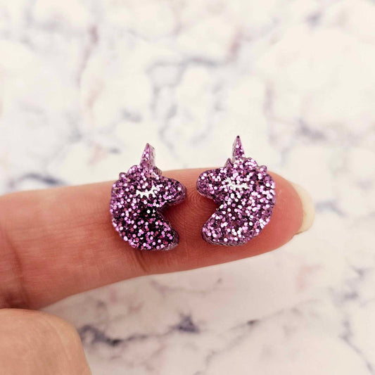 purple glitter unicorn unicorns DIY earring supplies laser cut acrylic studs blanks kids petite eyelashes