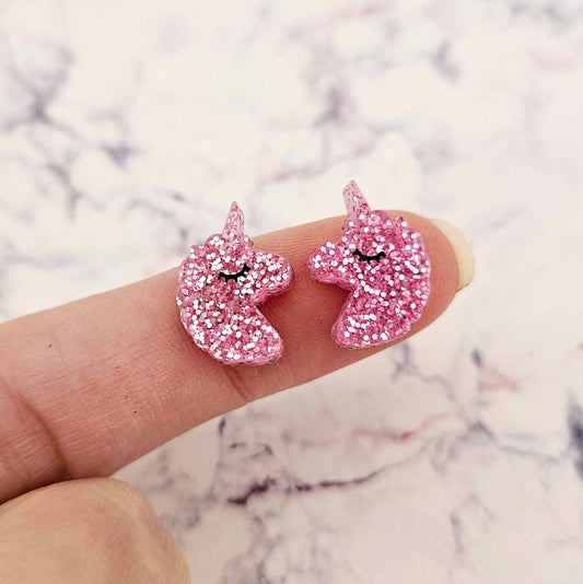 pink glitter unicorn unicorns DIY earring supplies laser cut acrylic studs blanks kids petite eyelashes