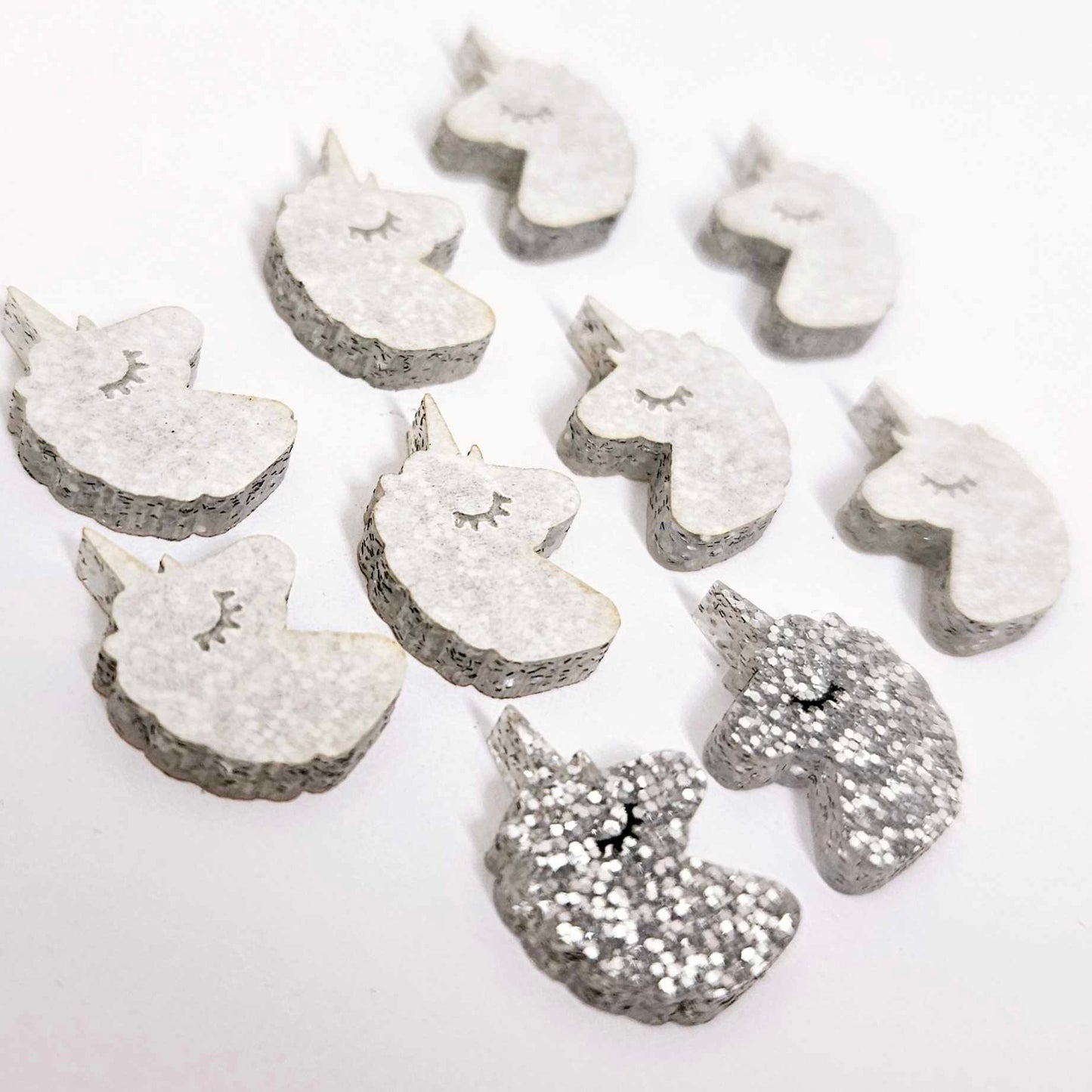 silver glitter unicorn unicorns DIY earring supplies laser cut acrylic studs blanks kids petite eyelashes