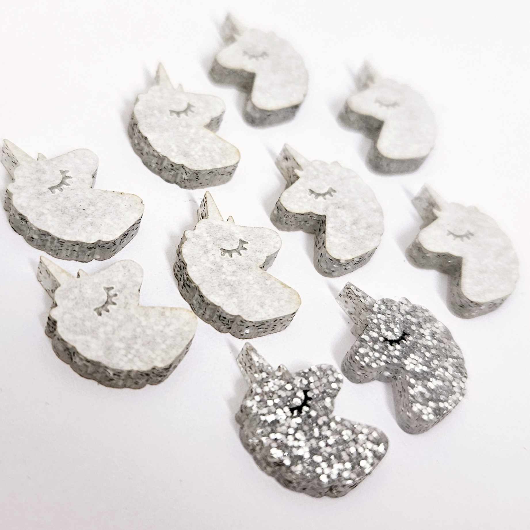 silver glitter unicorn unicorns DIY earring supplies laser cut acrylic studs blanks kids petite eyelashes