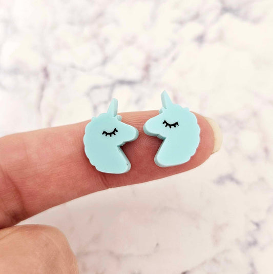pastel turquoise aqua unicorn unicorns DIY earring supplies laser cut acrylic studs blanks kids petite eyelashes