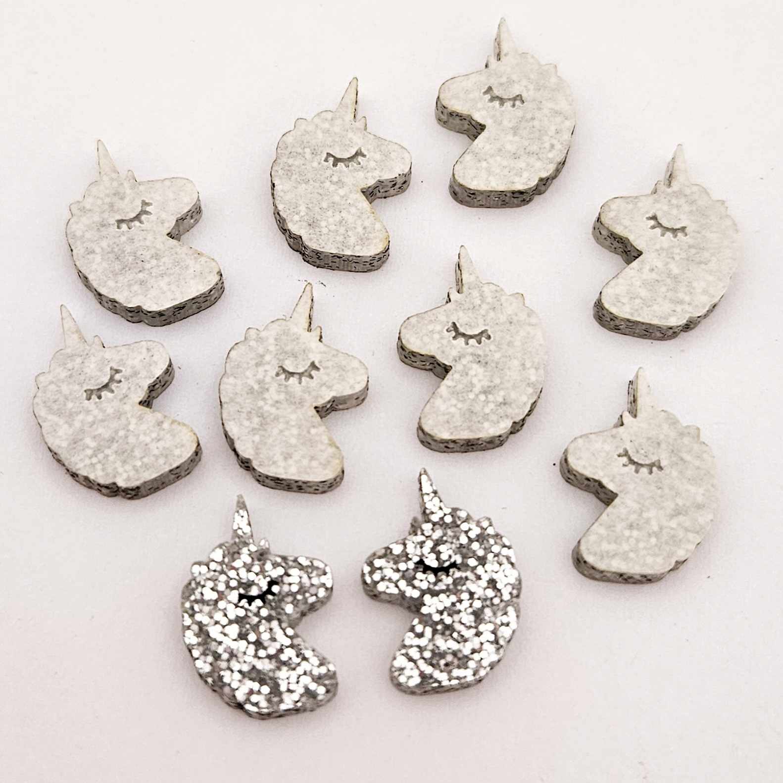 silver glitter unicorn unicorns DIY earring supplies laser cut acrylic studs blanks kids petite eyelashes