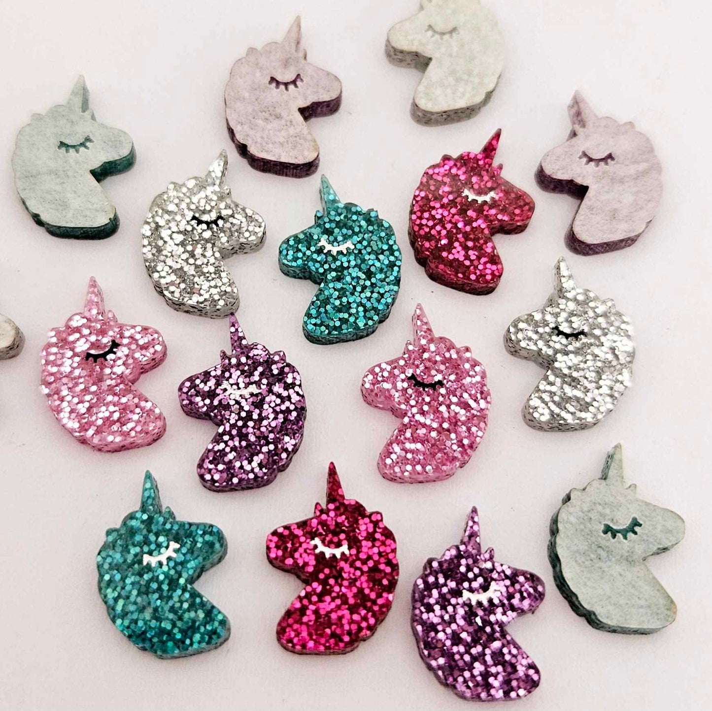 hot pink purple silver teal glitter unicorn unicorns DIY earring supplies laser cut acrylic studs blanks kids petite eyelashes