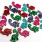 teal holographic blue red hot pink green glitter dinosaur brontosaurus DIY earring supplies laser cut acrylic studs blanks kids mixed pack