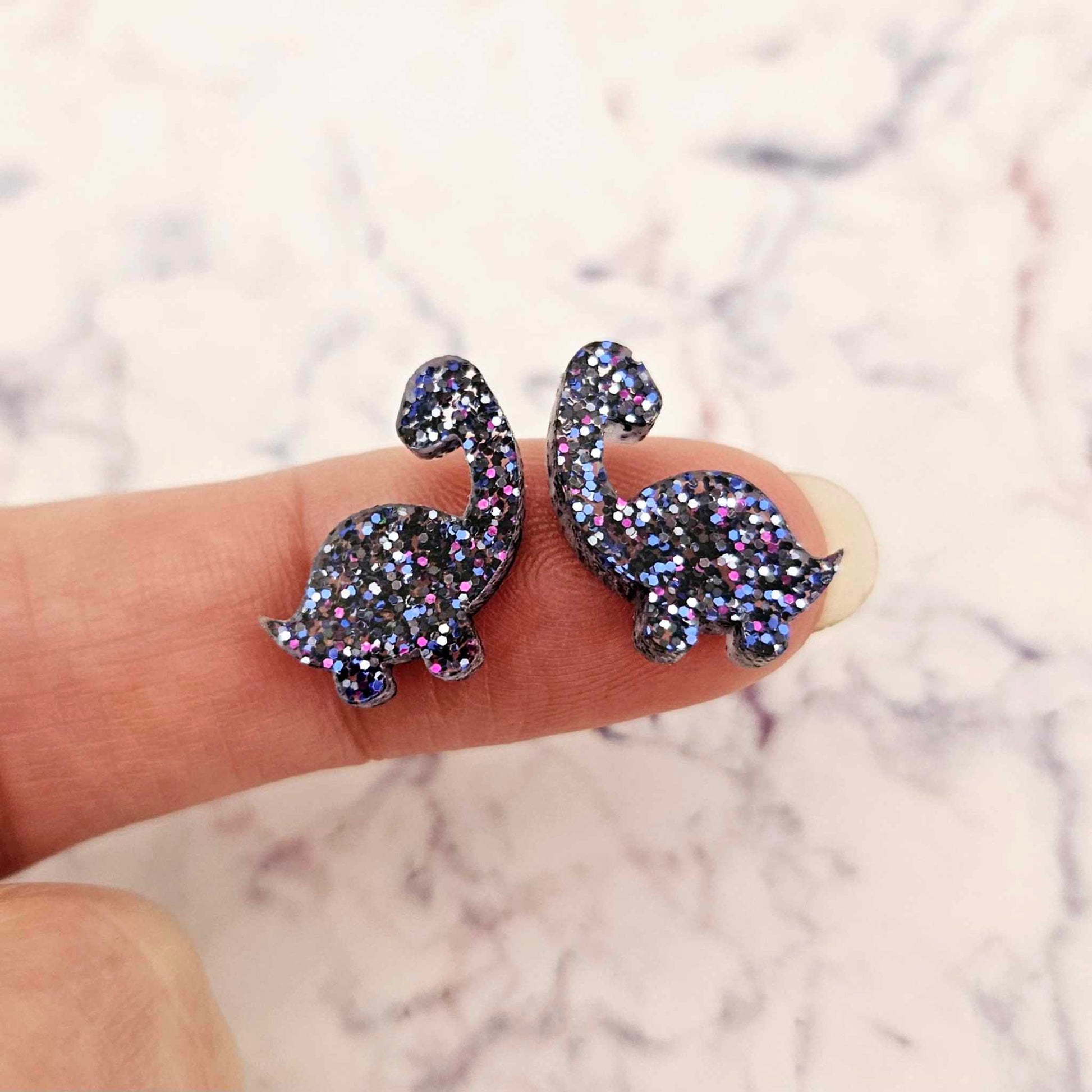 holographic blue glitter brontosaurus dinosaur dino DIY earring supplies laser cut acrylic studs blanks