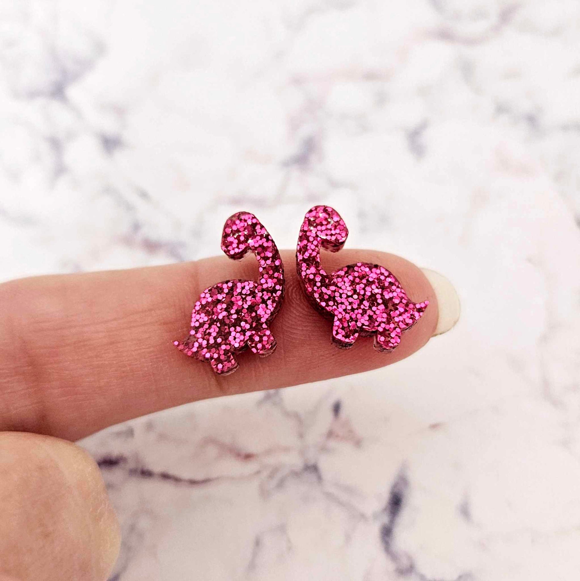 hot pink glitter brontosaurus dinosaur dino DIY earring supplies laser cut acrylic studs blanks