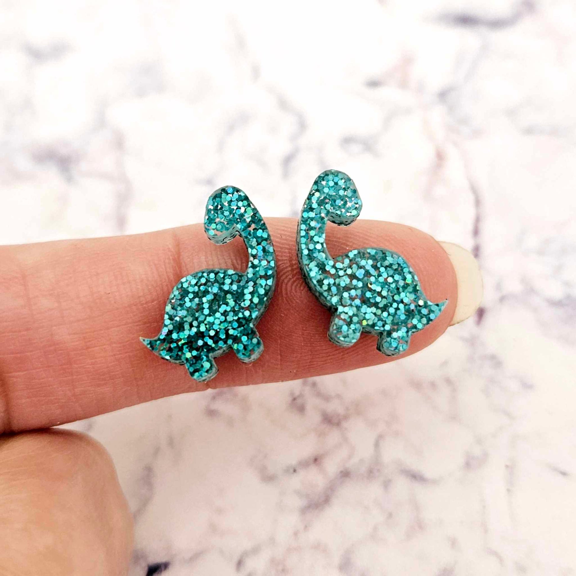 teal glitter brontosaurus dinosaur dino DIY earring supplies laser cut acrylic studs blanks