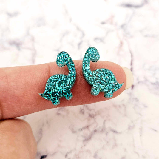teal glitter brontosaurus dinosaur dino DIY earring supplies laser cut acrylic studs blanks