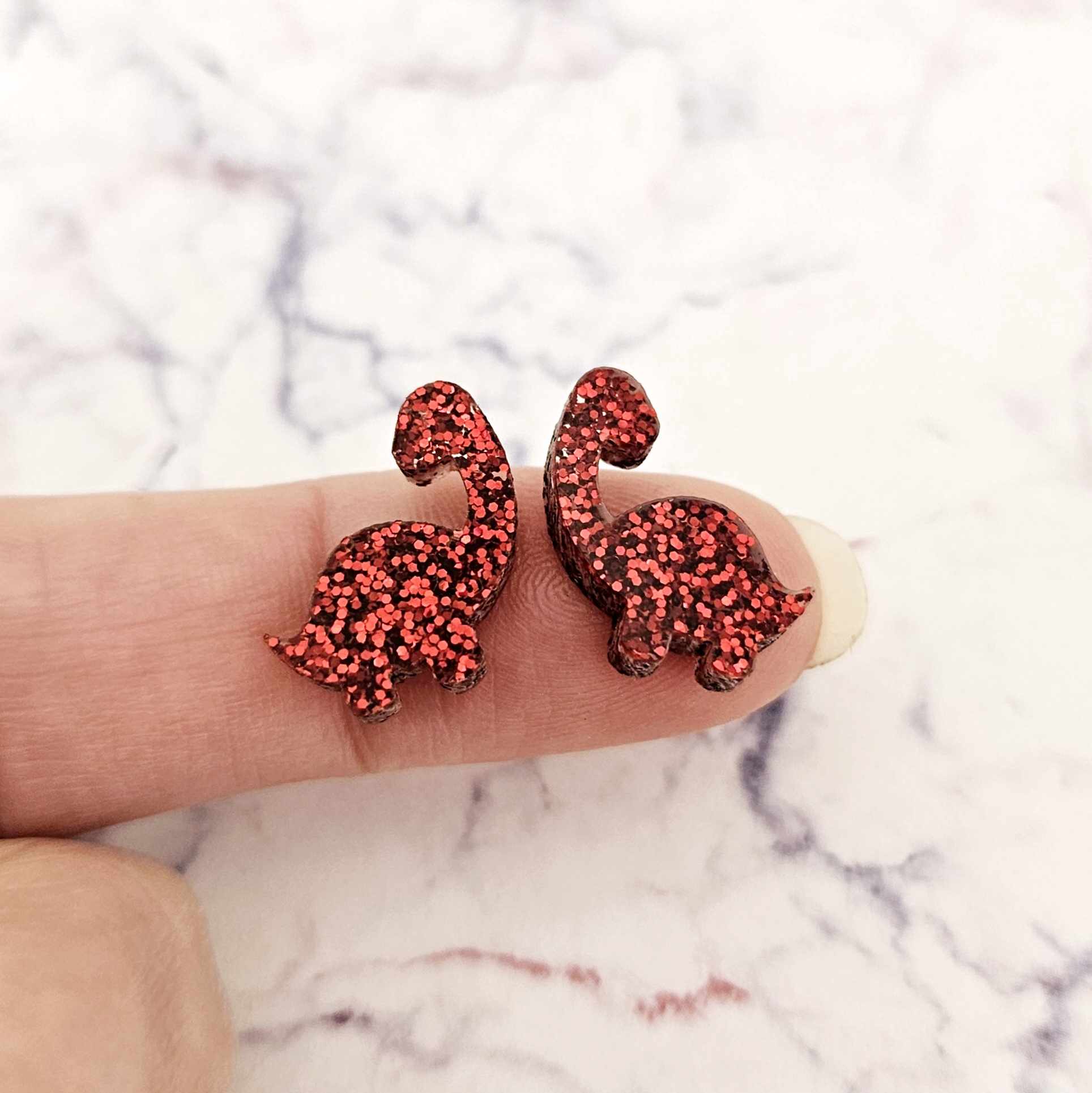 red glitter brontosaurus dinosaur dino DIY earring supplies laser cut acrylic studs blanks