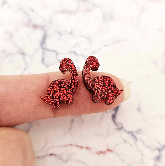 red glitter brontosaurus dinosaur dino DIY earring supplies laser cut acrylic studs blanks